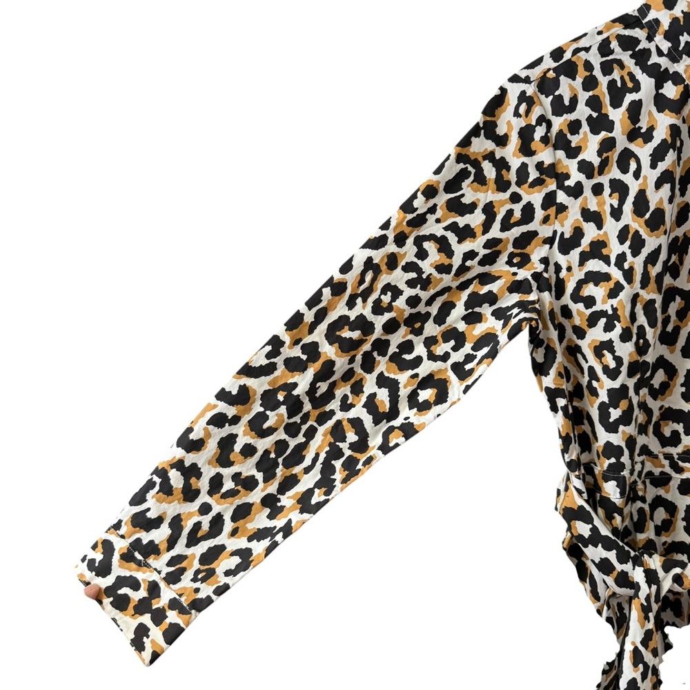 J.Crew Factory Leopard Print Tie Waist Shirt Dress Cotton Poplin Size 10 NEW - Picture 5 of 12